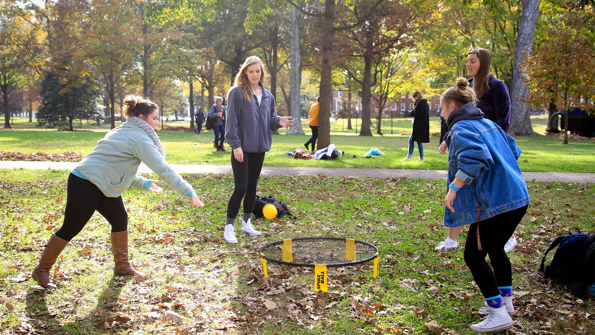 Students play a ball game during the event.