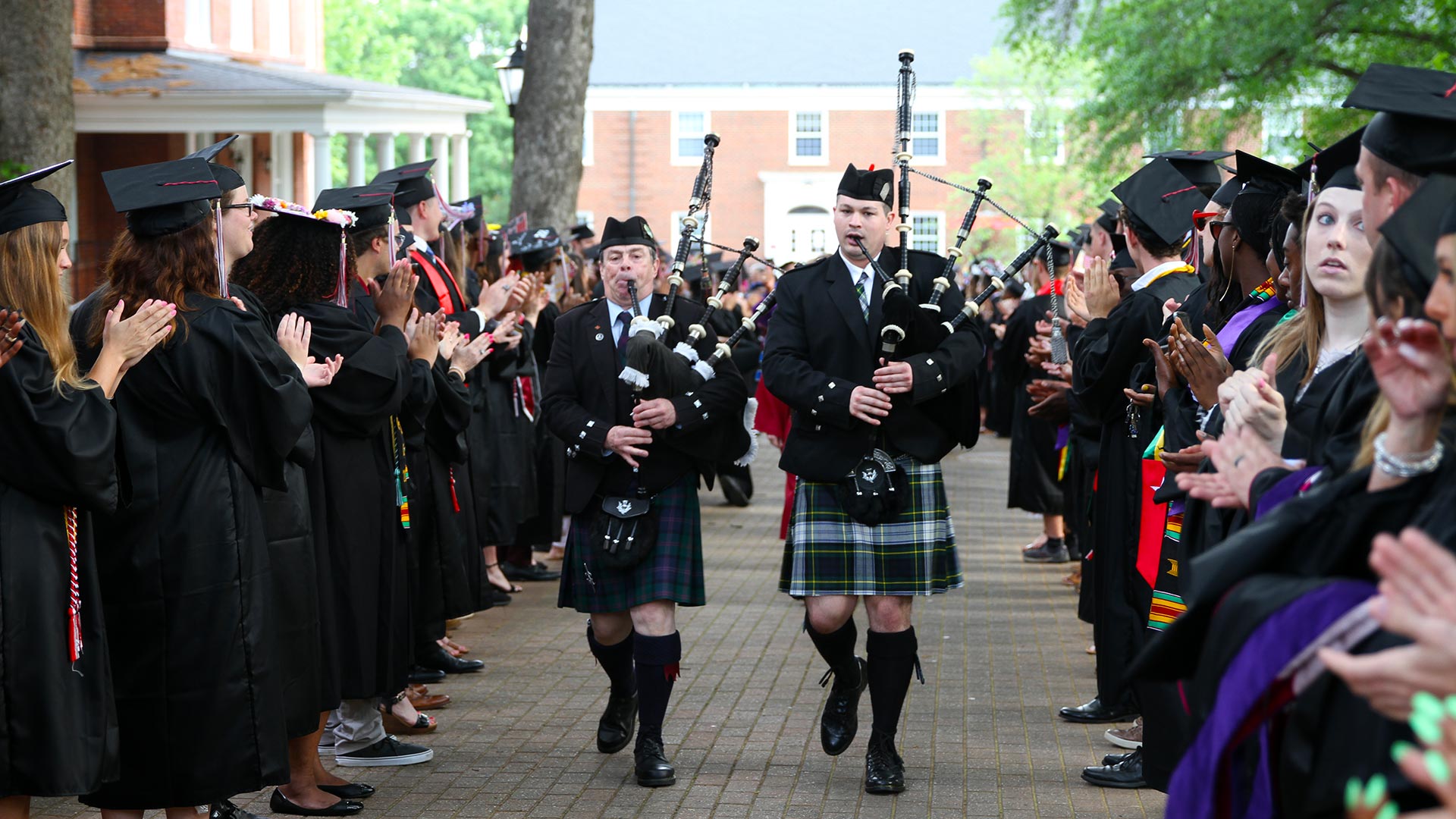 Bagpipers perform at Commencement.