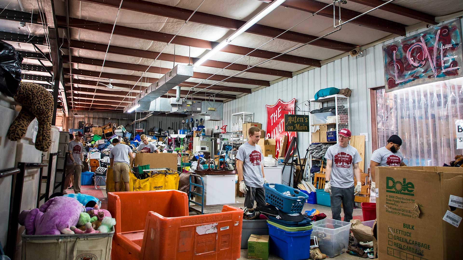 Guilford College students volunteer at the Salvation Army on Day of Service.