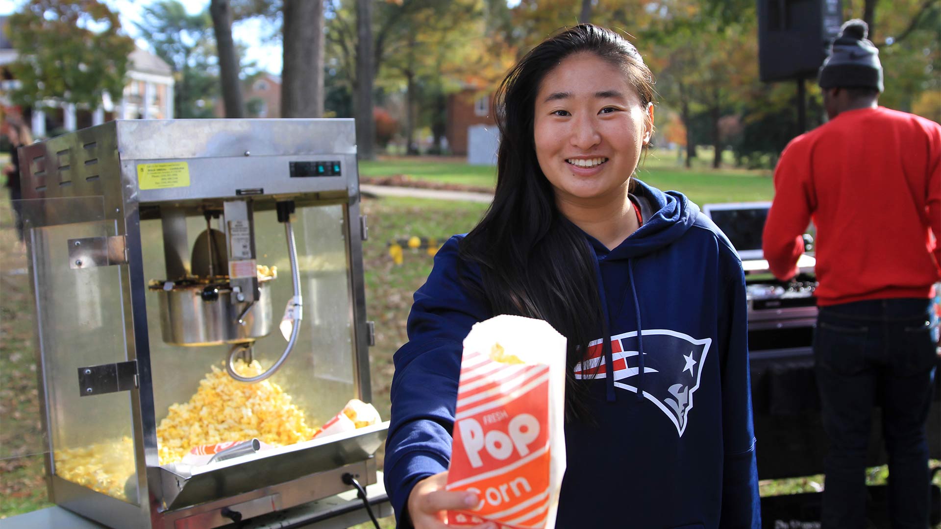 Warm popcorn was a satisfying treat on a chilly day.