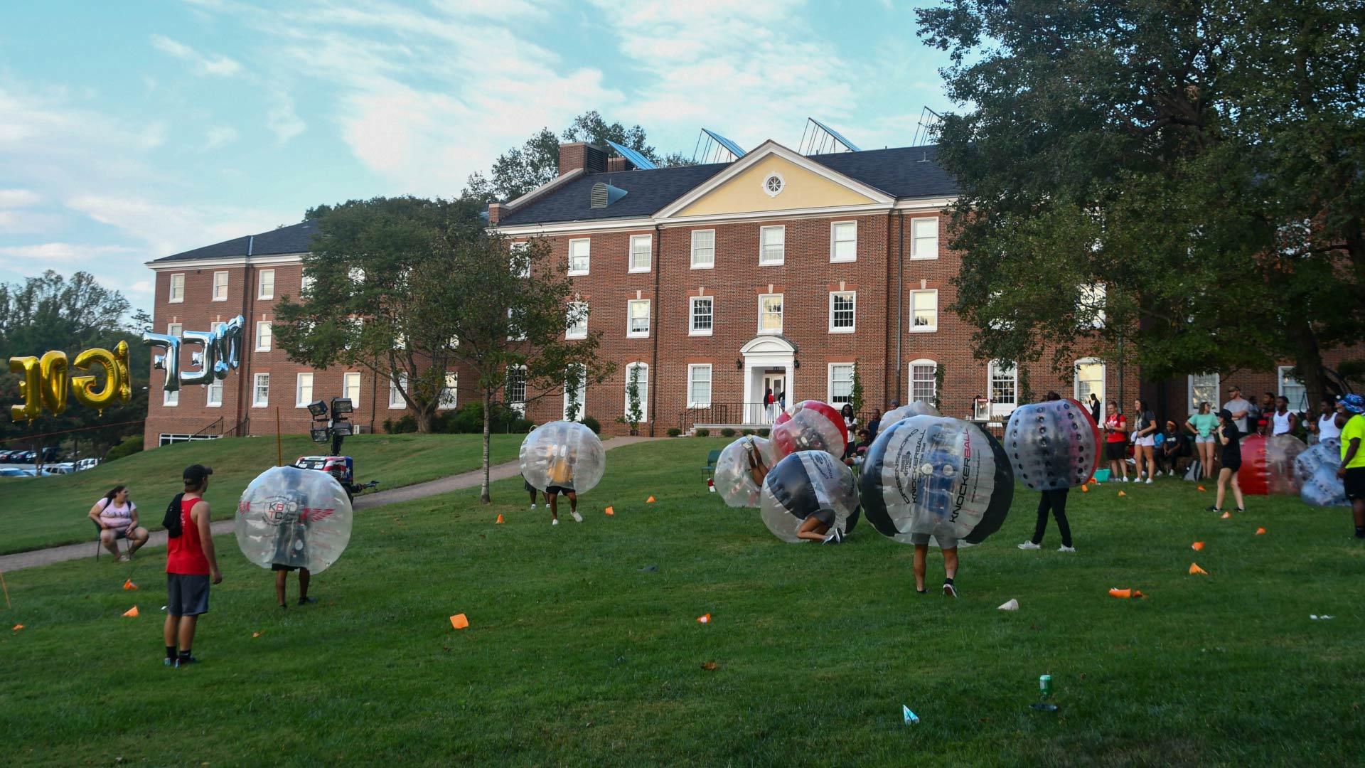 Students play bubble soccer at EdgeFest.