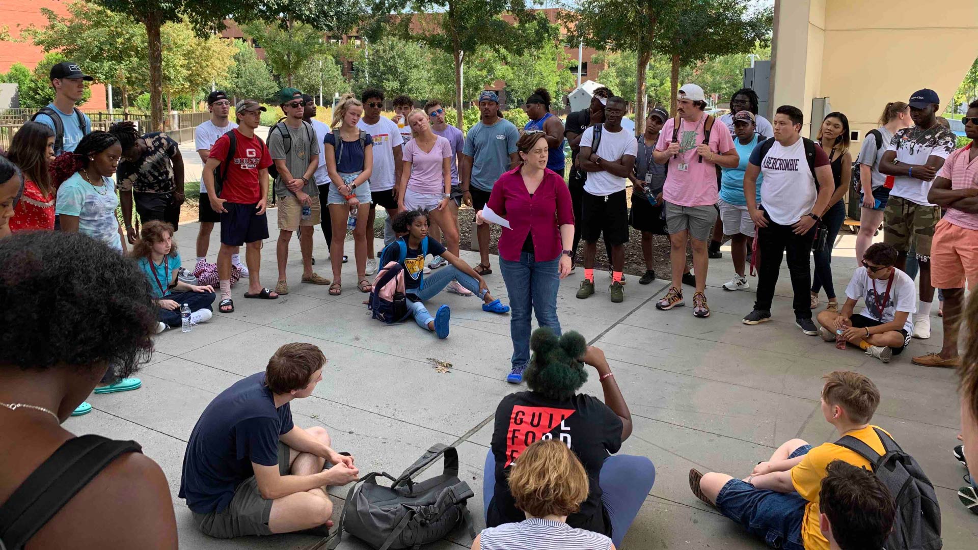 Students tour park spaces in downtown Greensboro.