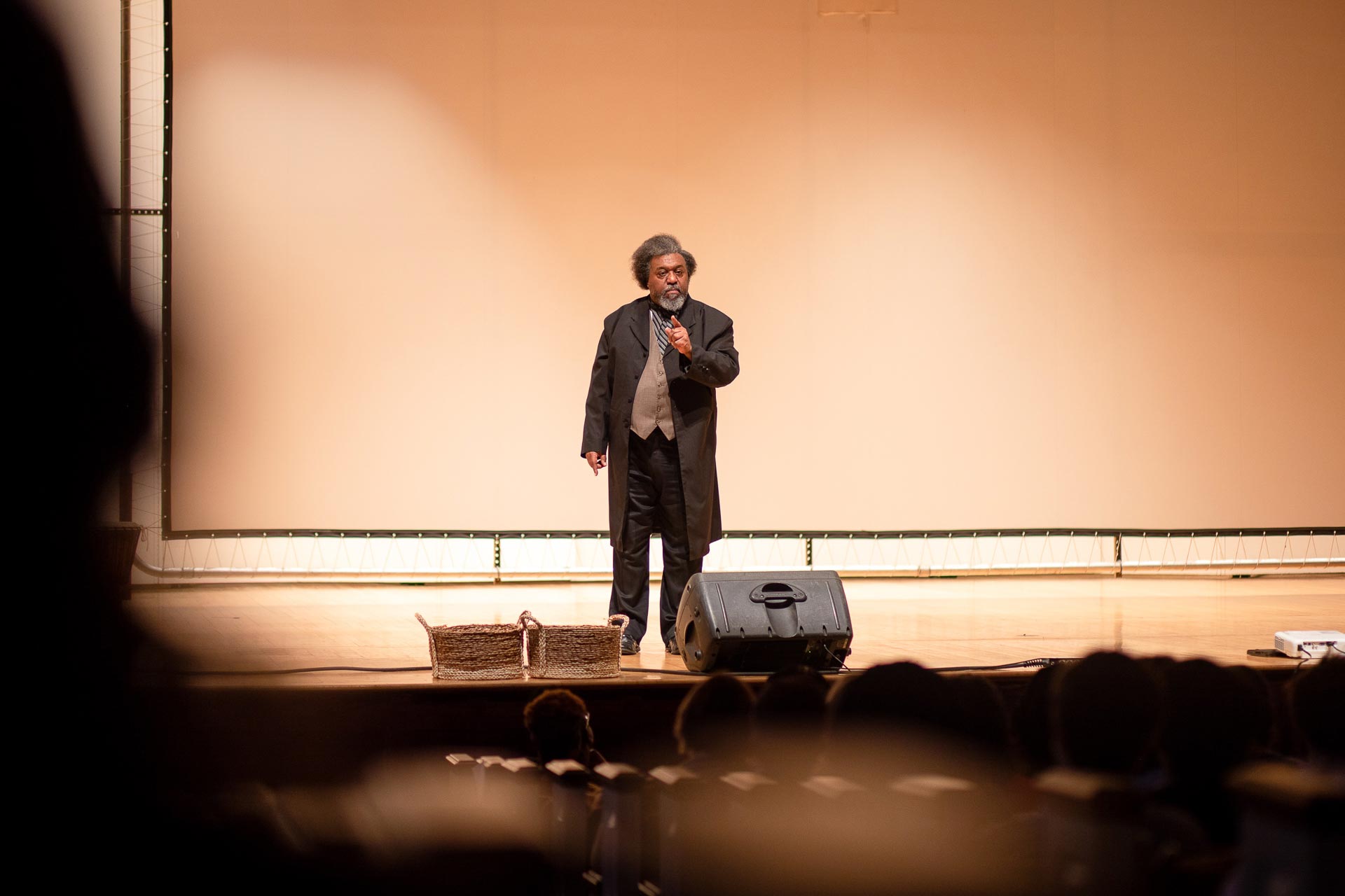 Guilford Director of the Bonner Center James Shields performs a dramatic presentation on Frederick Douglass at the Black History Month kickoff.