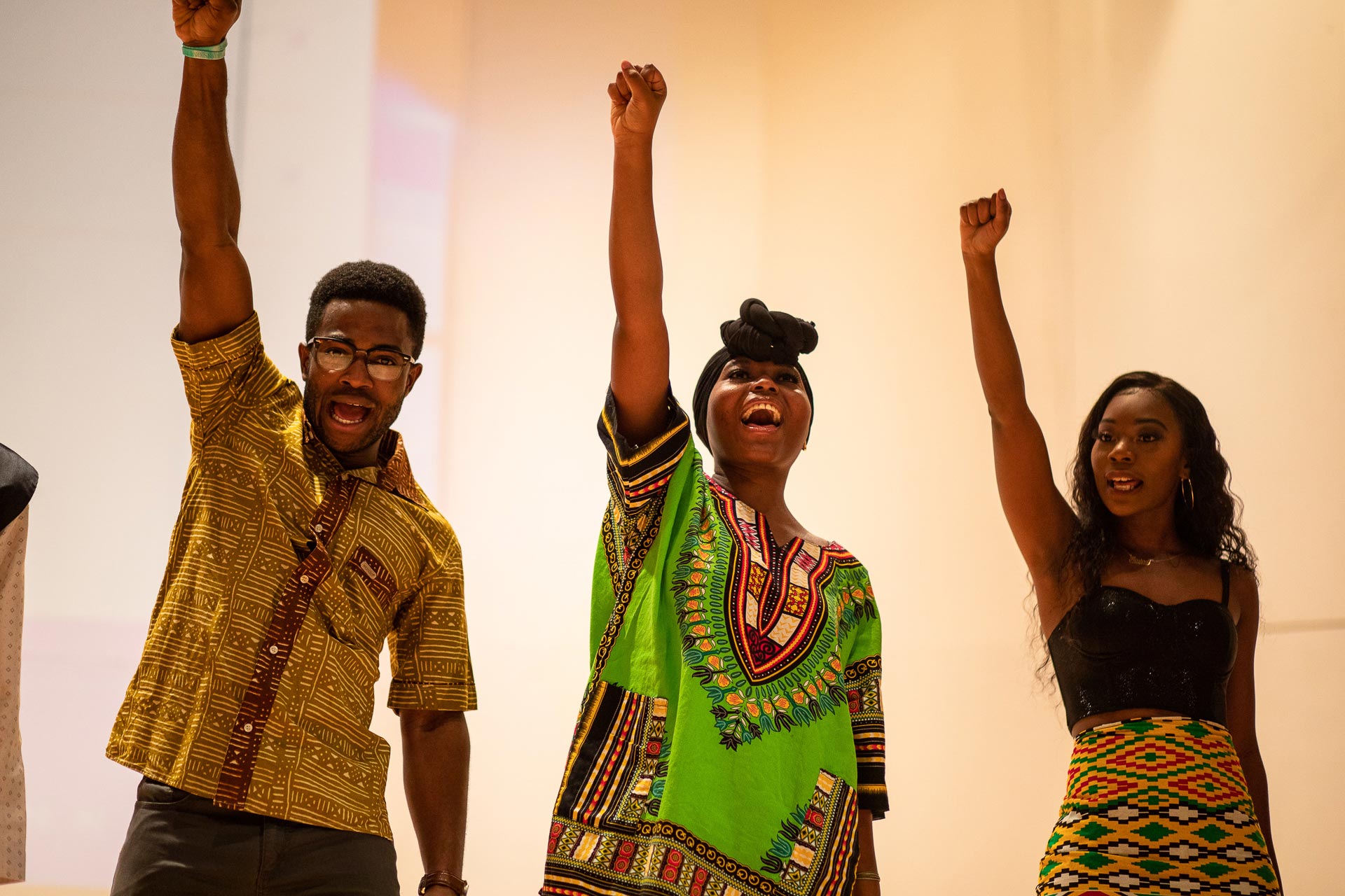 Students are pictured finishing up the African Fashion Show.