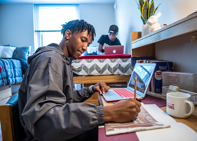 Students doing homework in Milner Hall dorm