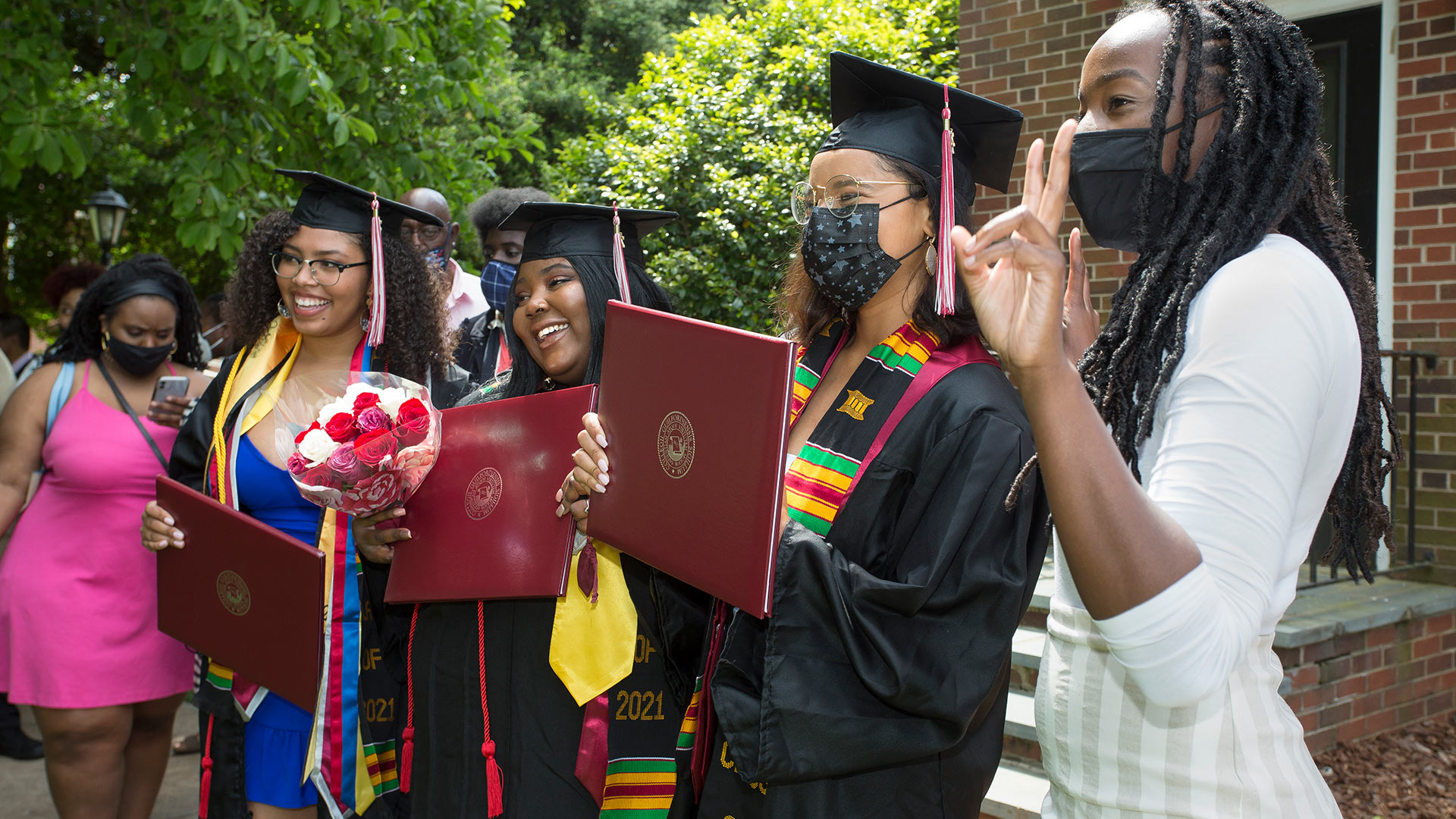 Graduates celebrate together at Commencement.