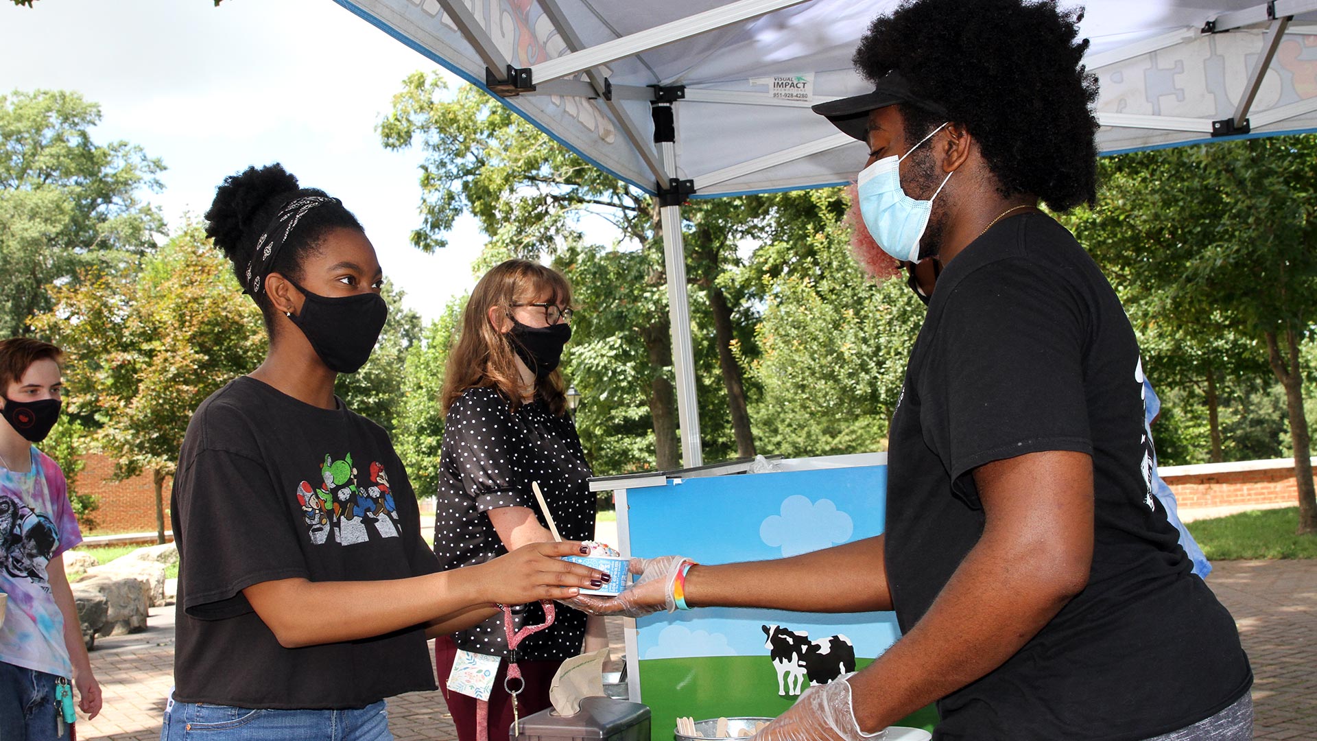 Students line up to receive free Ben and Jerry's ice cream on the Quad.