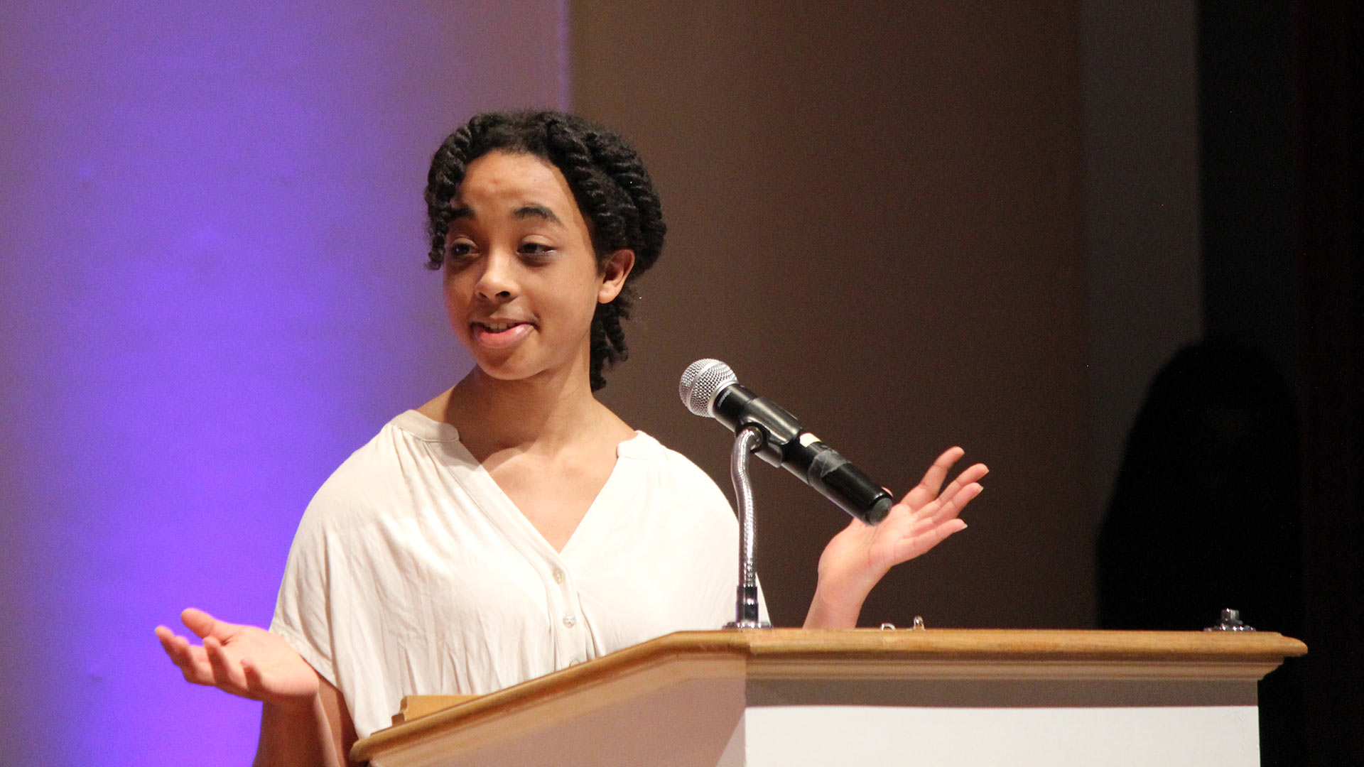 Tinyah Ervin '23, Student Body Association President, addresses Kyle directly.