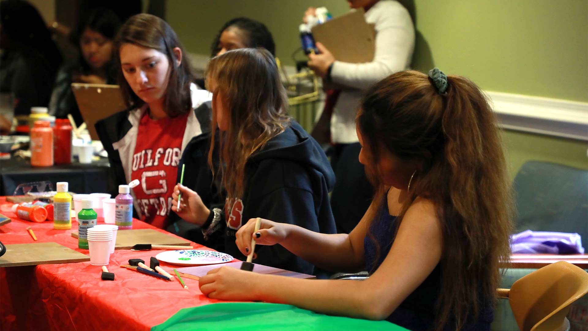 Craft station is busy in Founders Hall.