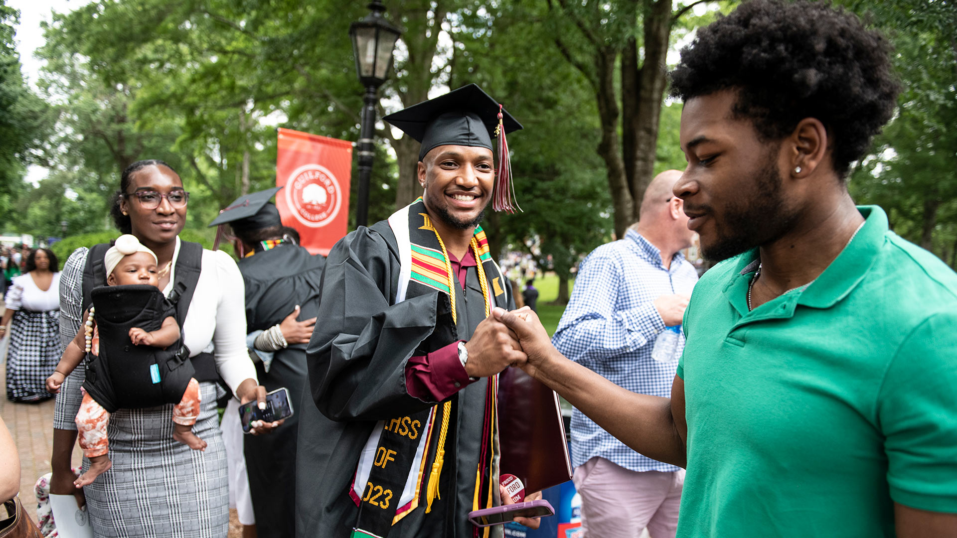 Family celebrations in front of Founders Hall