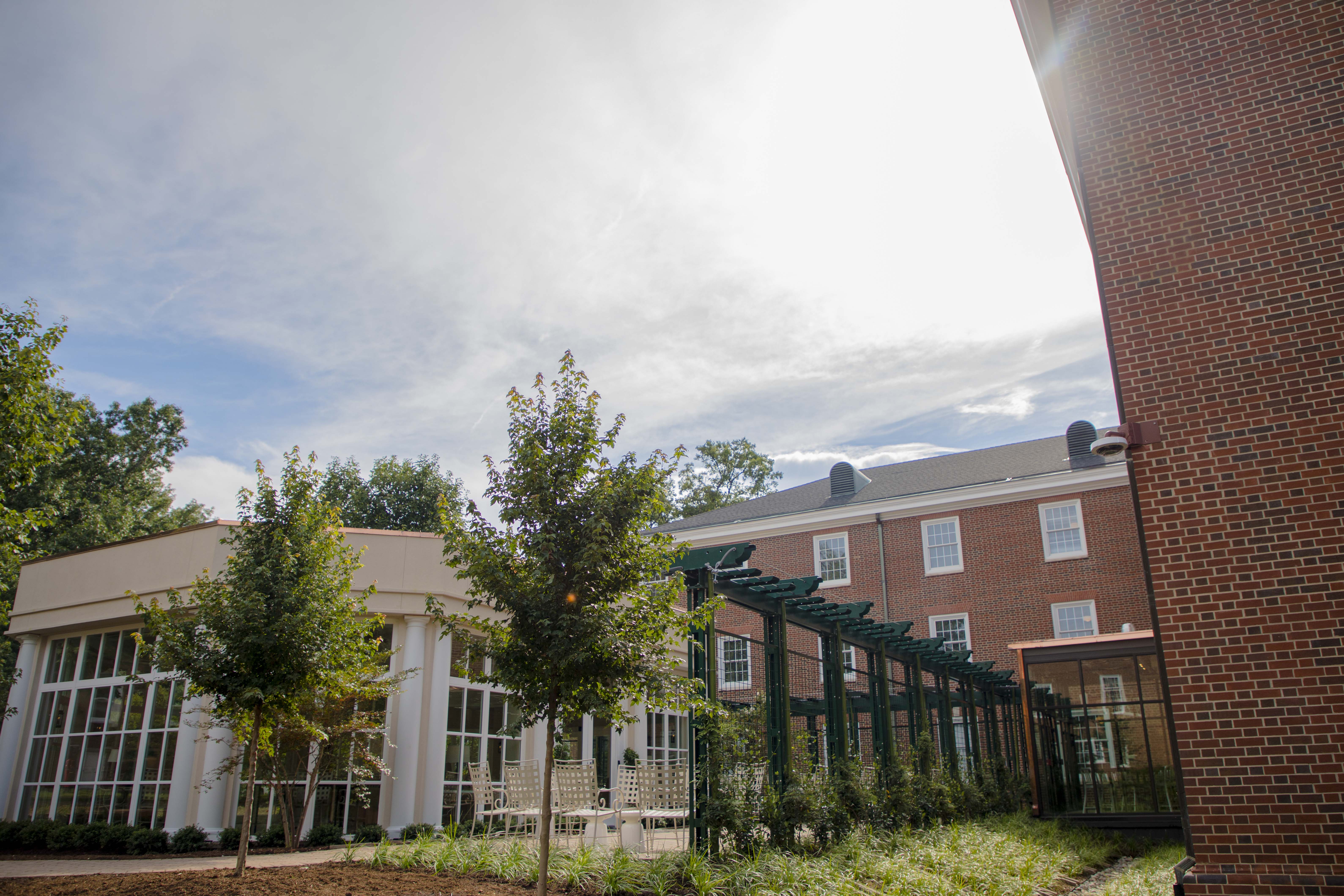 Guilford College Binford Residence Hall in sunlight.