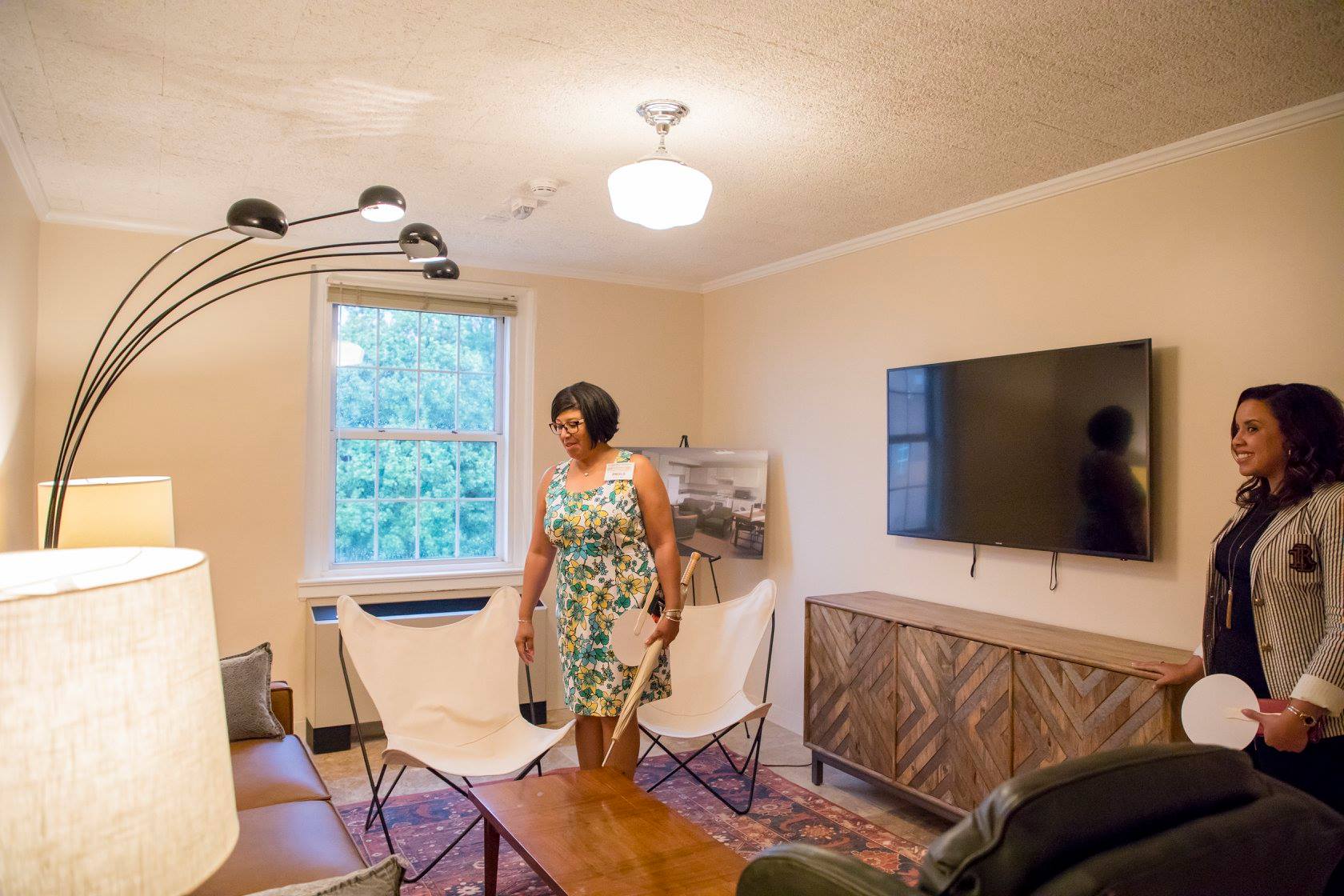 Tour guests check out a community lounge in Binford Hall.