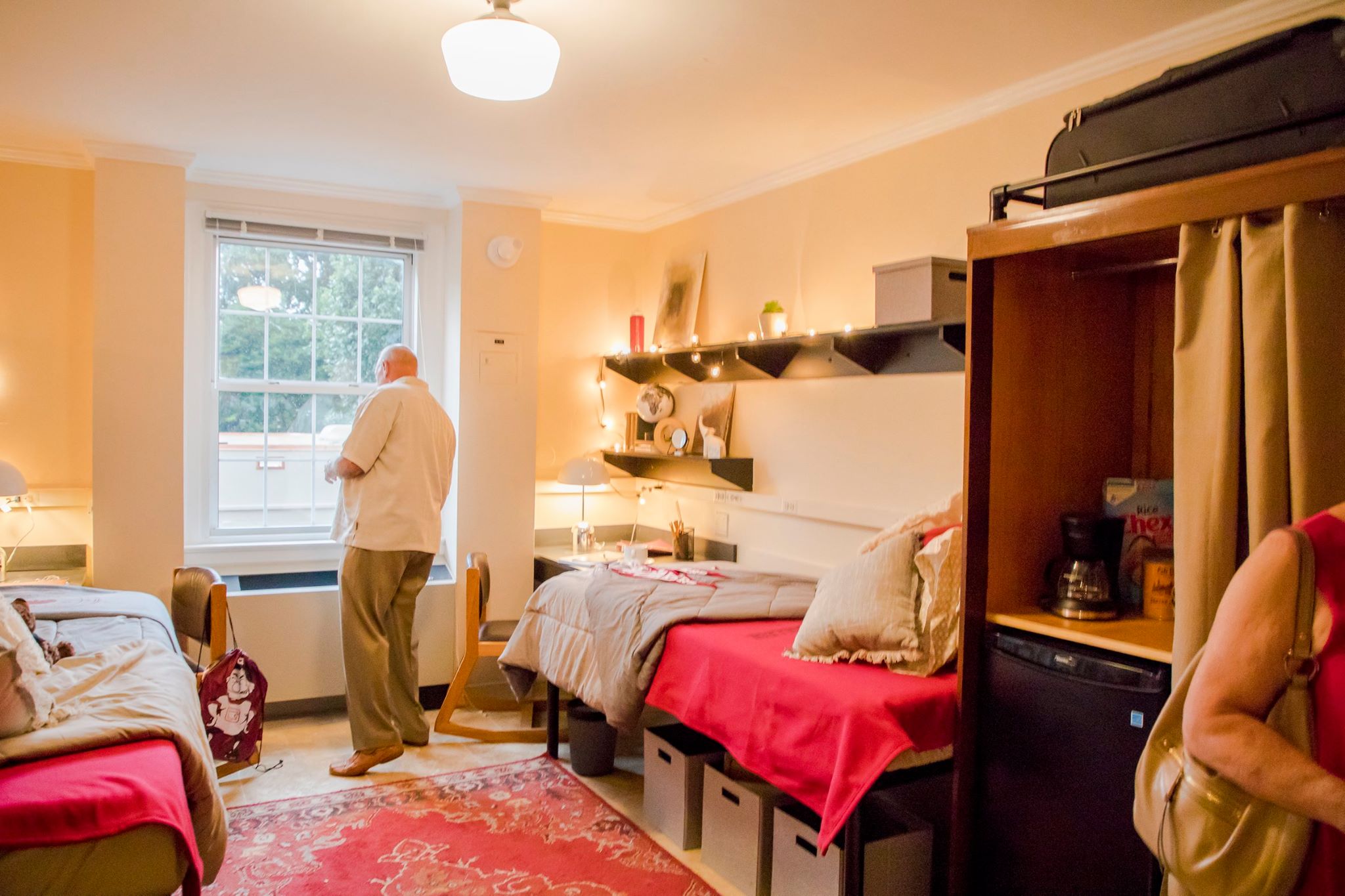 Binford rooms feature comfortable beds and loads of storage space.