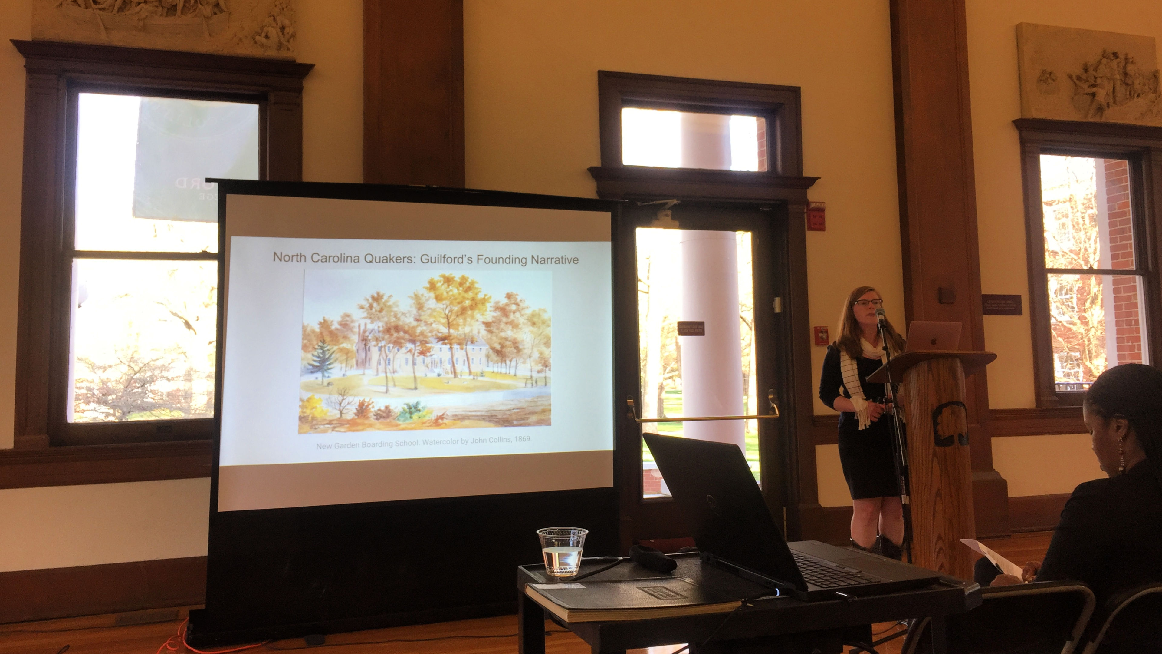 Quaker Archivist Gwen Gosney Erickson presents her research at a QLSP lecture in the Carnegie Room.