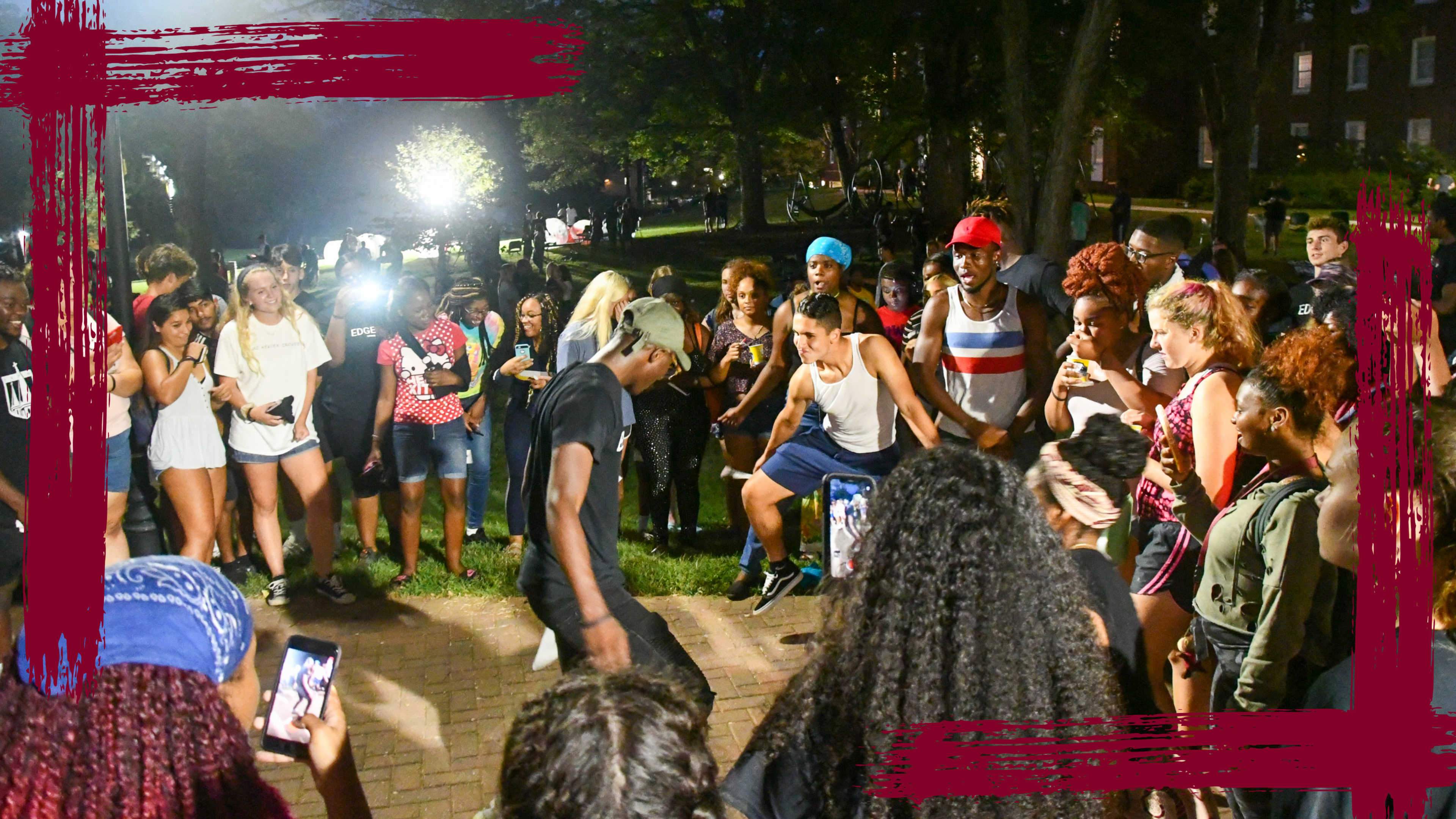 Students dance in a circle at Edgefest.