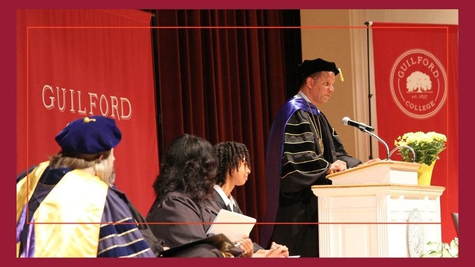President Kyle Farmbry speaks onstage at Convocation 2022.