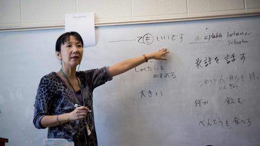 A professor teaches the Japanese language to students.