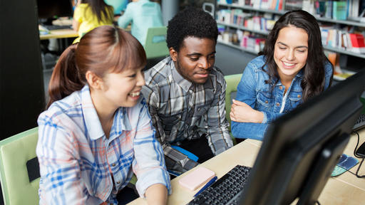 Students searching the internet together.