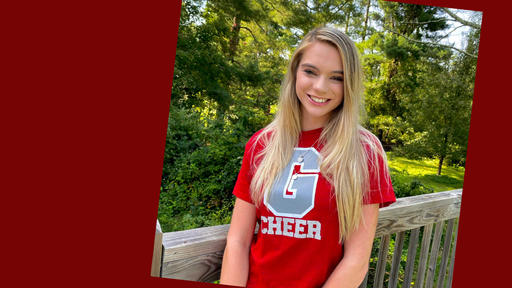 Photo of student Lideah Shivley wearing a Guilford Cheer t-shirt.