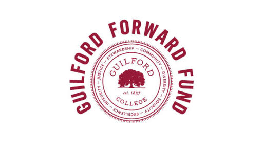 Image of red and white Guilford Forward logo featuring the Guilford Tree and the seven Core Values.