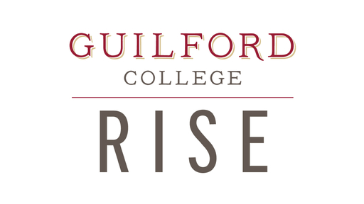 Logo with red and brown text that says Guilford College Rise.