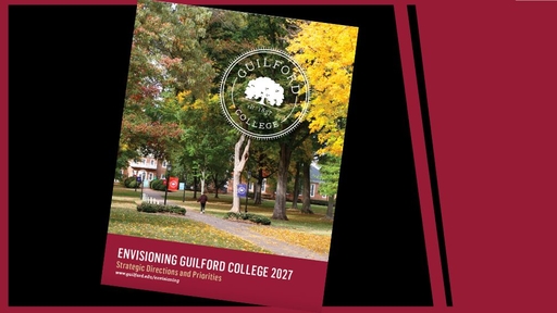 Image shows the cover of the Strategic Plan Update document, featuring Founders Hall and the College Quad.