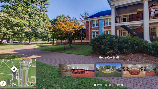 Guilford College Academic Tour preview - the Quaker man is standing on the balcony of Hege-Cox Hall