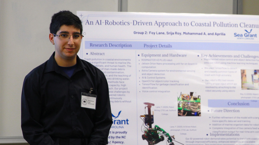 Mo Mohammadi presents his work on a beachcombing robot at the Undergraduate Symposium