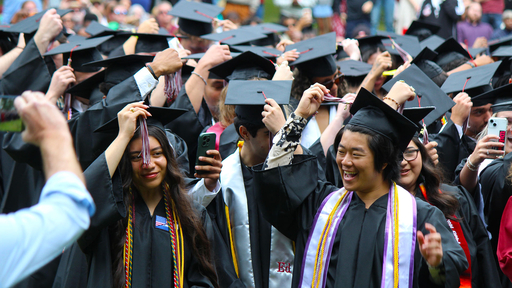 Students turn their tassels at Commencement on May 9, 2026.