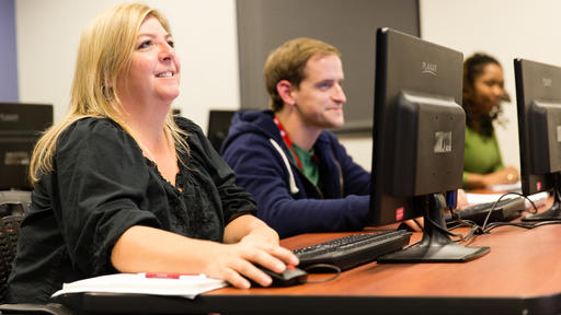 Students work on computers in Bauman Hall.