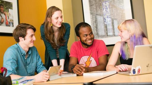 Guilford College students studying in a group.