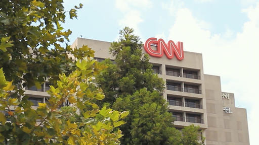 A photo of the outside of the CNN building in Atlanta.