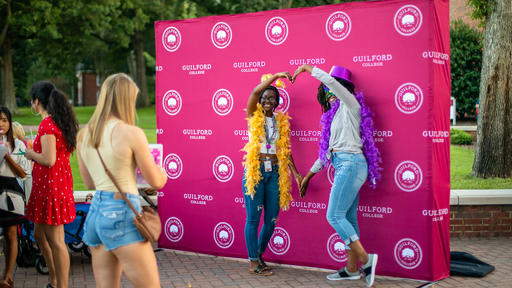 Students pose for pictures at the photo booth.