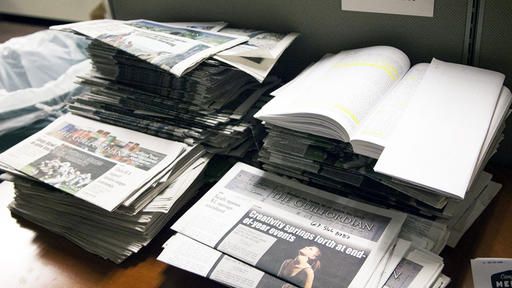 Stacks of the Guilfordian newspaper are ready for distribution.